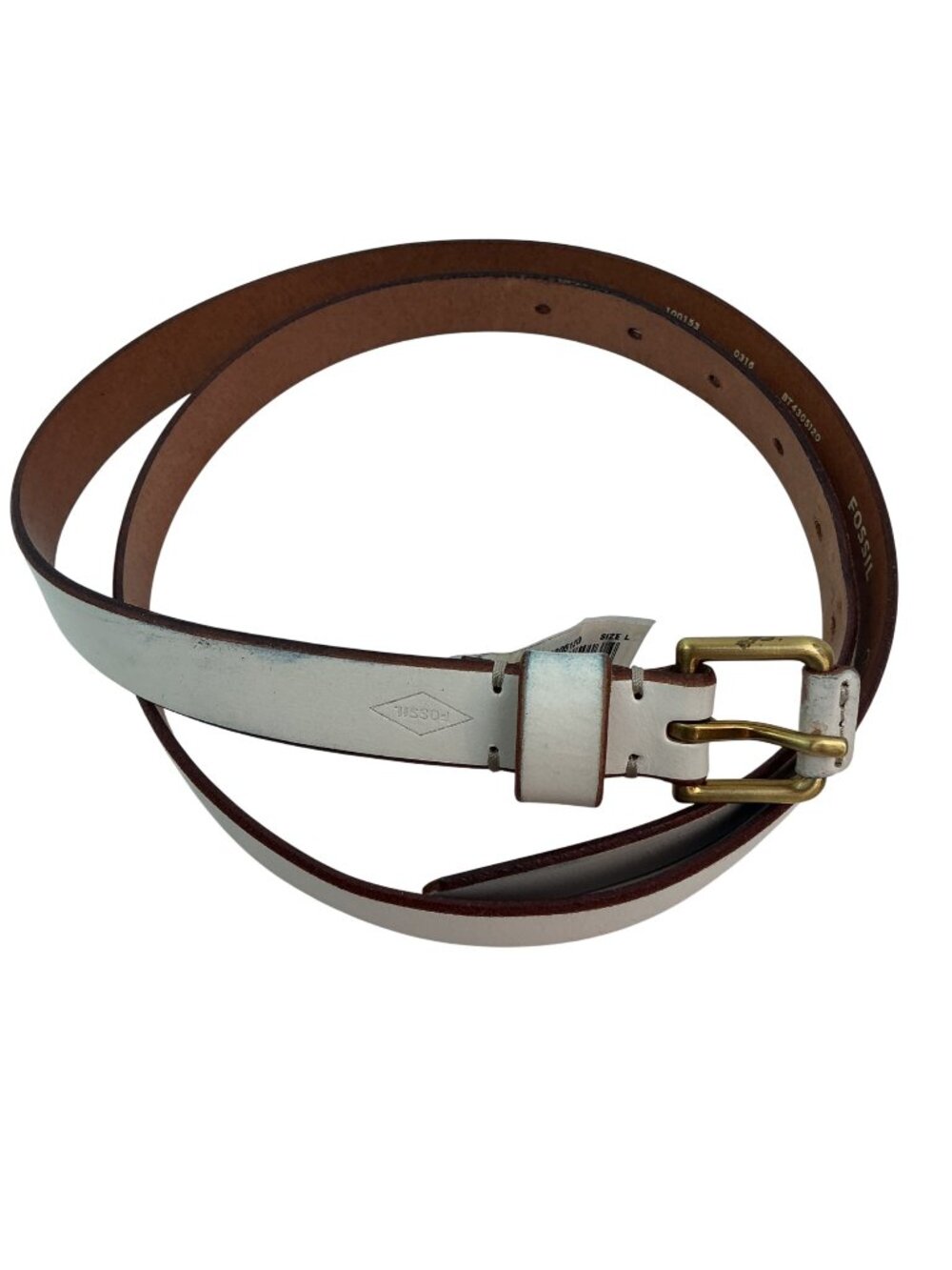 Fossil Explorer Genuine Leather Belt With Brass Buckle Womens L Off-White